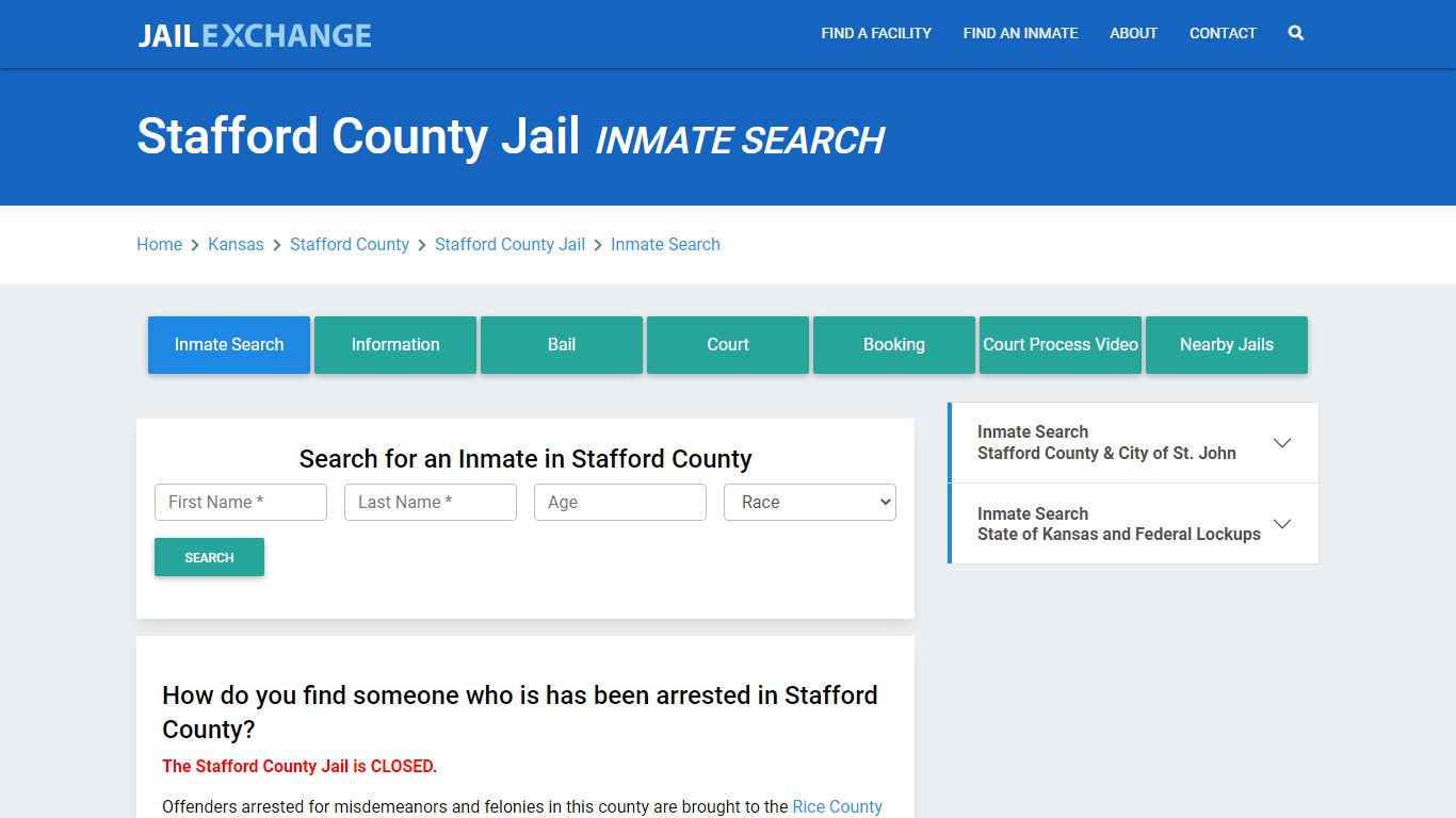 Stafford County Jail, KS Inmate Search: Roster & Mugshots