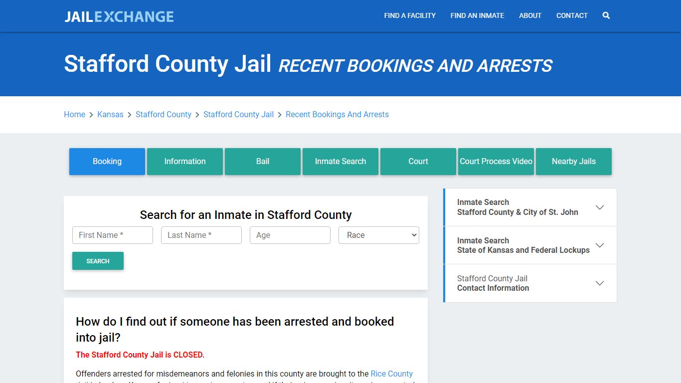 Stafford County Jail KS Recent Arrests and Bookings - Jail Exchange