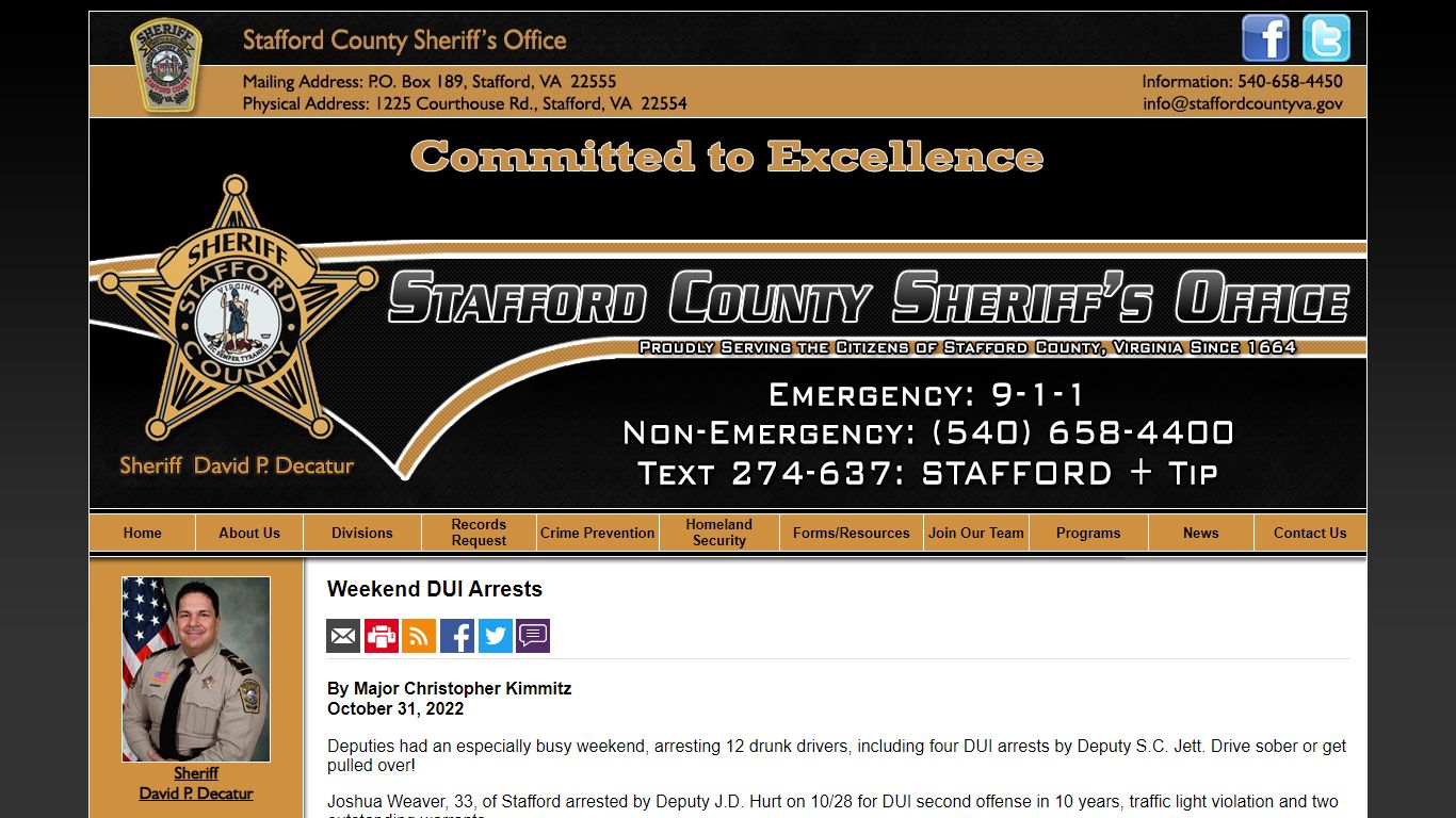 Weekend DUI Arrests - Stafford County Sheriffs Office