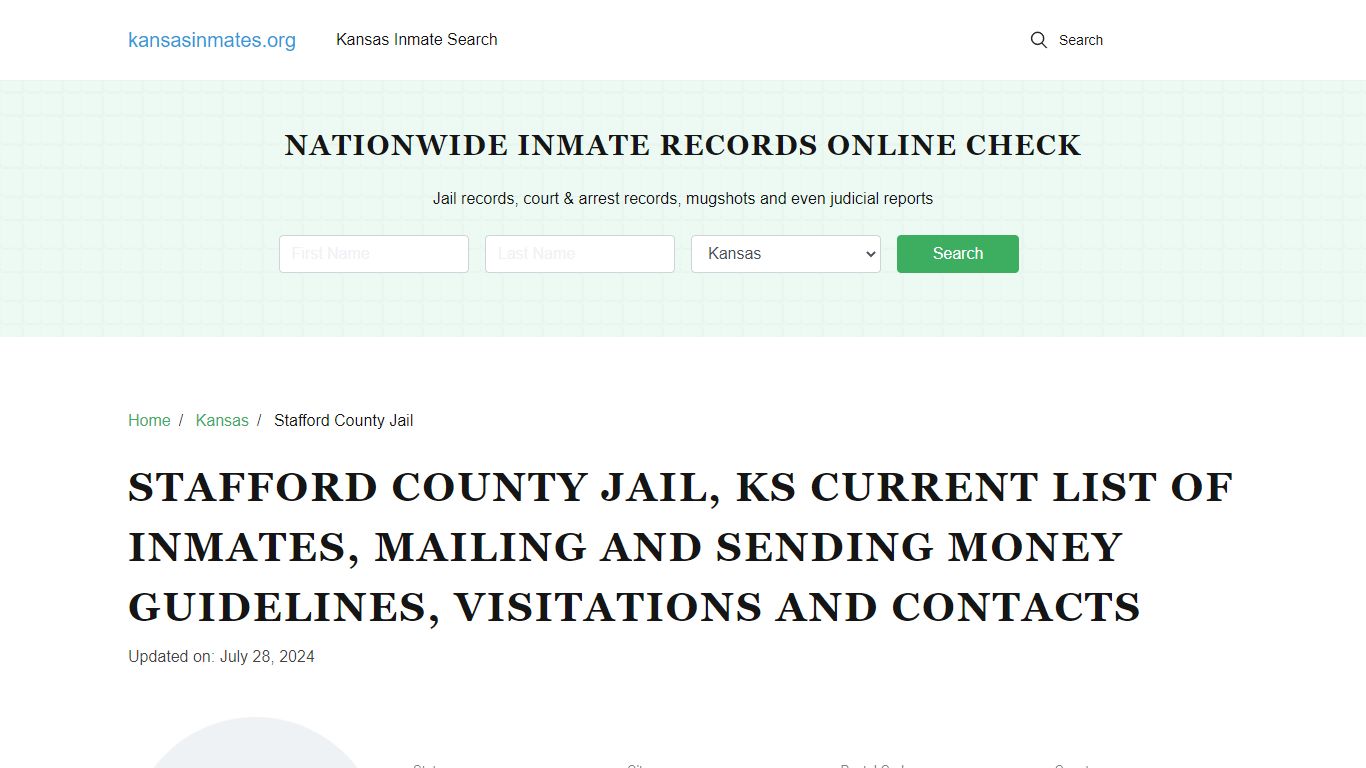 Stafford County Jail, KS: Offender Locator, Visitation & Contact Info